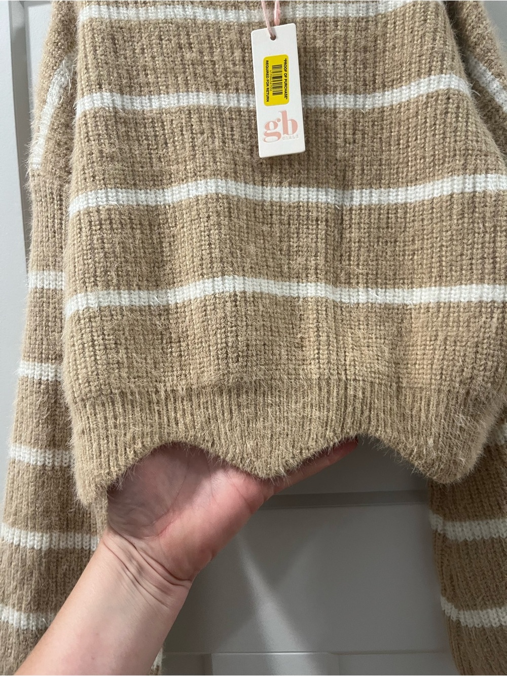 Gianni Bini GB Girls Oversize Crop Striped Sweater Camel White Girls Medium - Picture 3 of 9